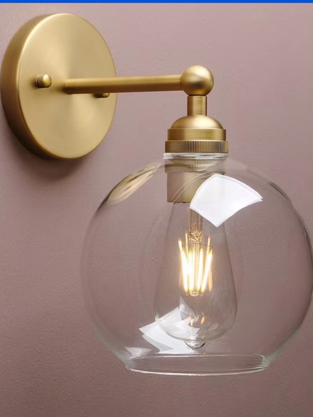 Modern Brass & Glass Globe Wall Sconce –E26